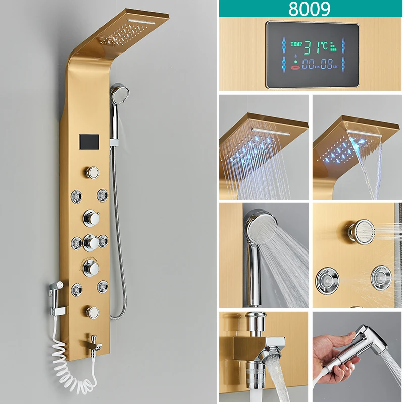 Wanmivezlo Douchepaneel Kolom 6-wegfuncties LED Regenwaterval Douche Met Digitaal Display en Bidet Bad Douchekraan