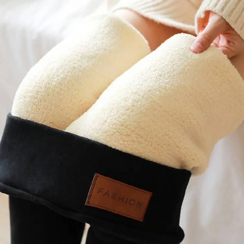 

Winter Black Pants Women's High Waisted Thick Fleece Pants Warmth Stretch Slim Fit Trousers Korean Leggings Women