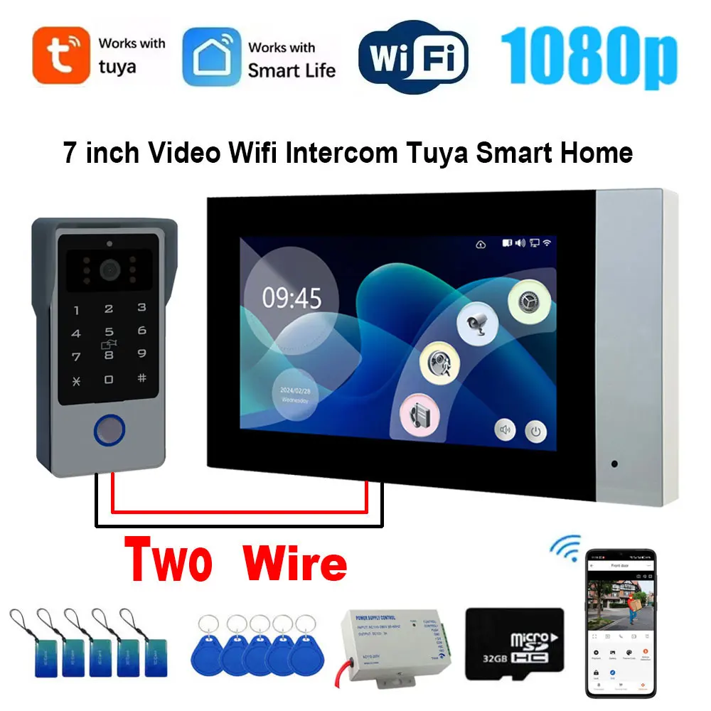 2-проводной Smart Tuya Wi-Fi 1080P видеодомофон