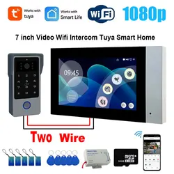 2 Wire Smart Tuya Wifi 1080P Video Intercom Video Door Phone 7'' Color Touch Screen with Password IC Card Unlock Security System