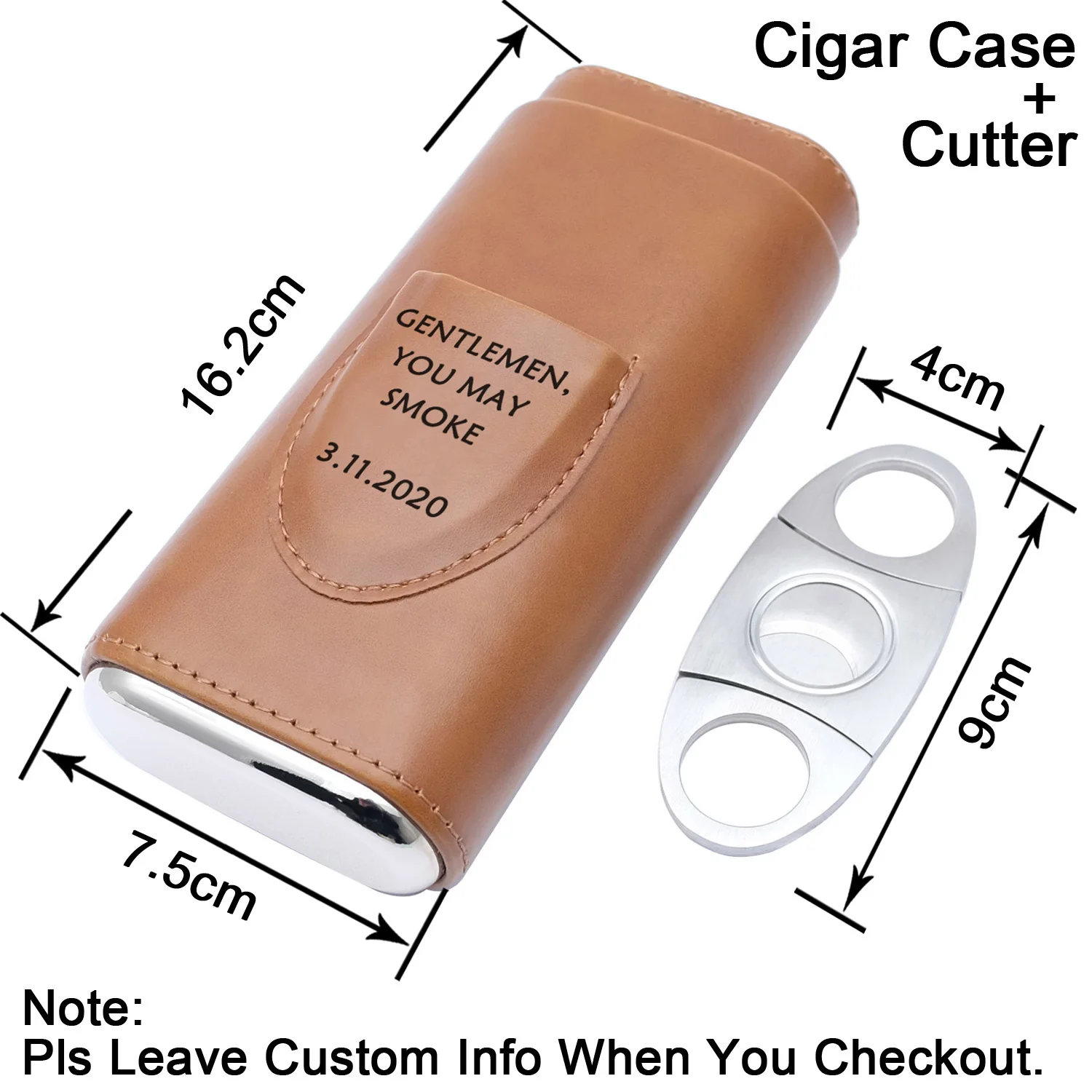 Personalized Cigar Case with Cutter Groomsmen, Custom Engraved Cigar Holder for Him, Father\'s Day Gift