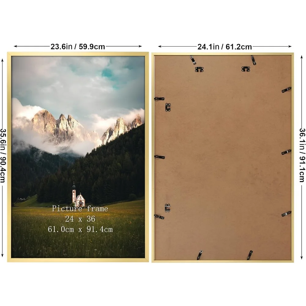 إطار صورة ذهبي أنيق مقاس 24 × 36 - شاشة حائط معدنية مزخرفة لديكور المنزل والهدايا