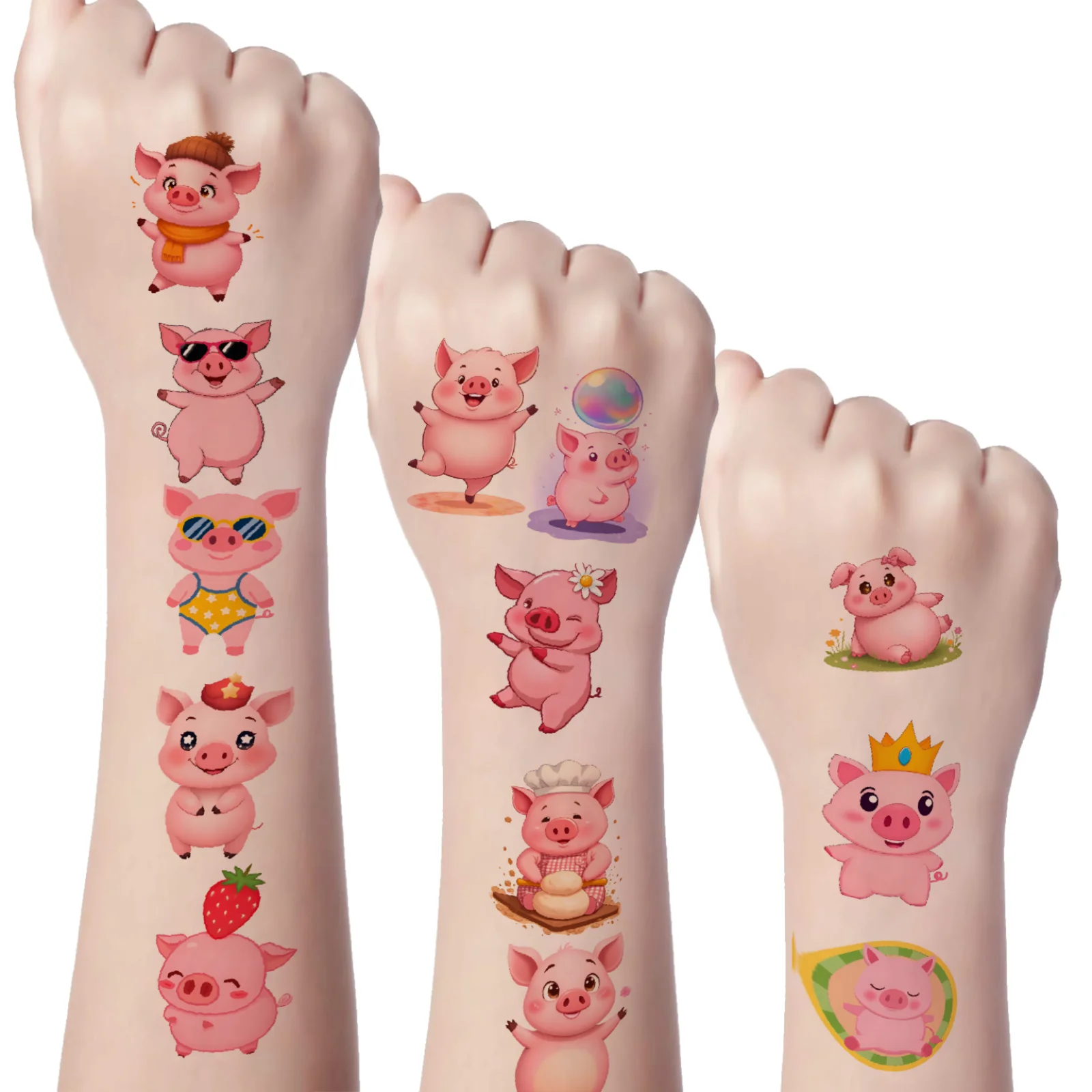 

54 шт., временные татуировки, иллюстрации свиньи, водонепроницаемые долговечные наклейки для тела, милые свиньи, временные татуировки, наклейки для