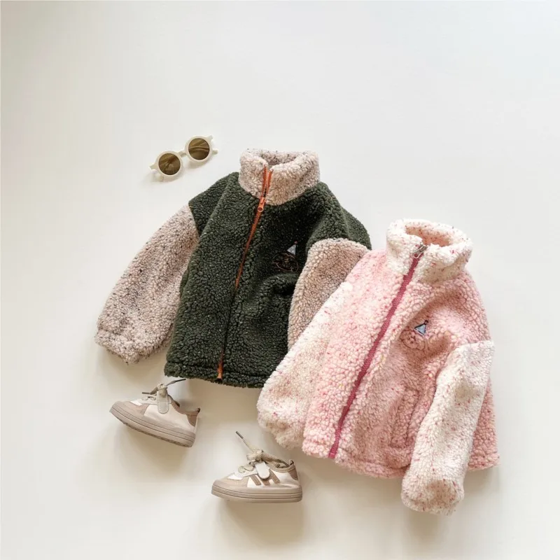 Fashion Baby Girl Boy Lamb Wool Coat Infant Toddler Child New Color Block Thick Jacket Spring Autumn Winter Baby Clothes 18M-10Y