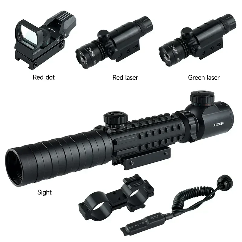 3-9X32 EGC Tactical Optic Red Green Illuminated Riflescope Holographic Reflex 4 Reticle Red Dot Combo Hunting Rifle Scope