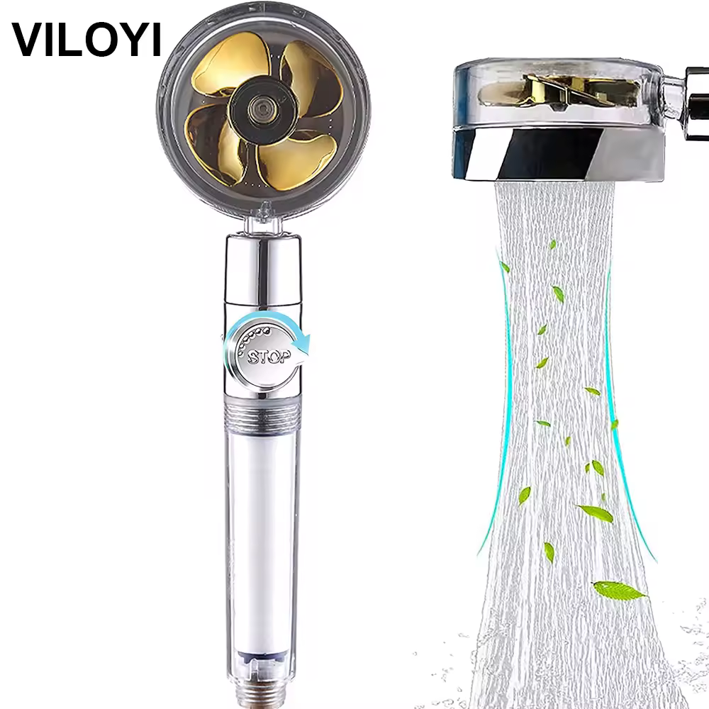 Viloyi cabeça de chuveiro, economia de água, alta pressão, portátil, hélice turbo, fluxo de água ajustável, bico de filtro de banheiro