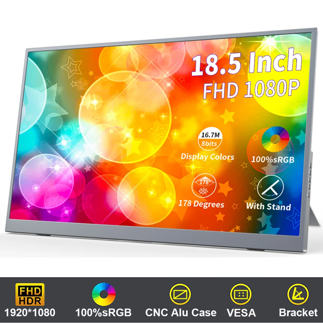 

18.5 Inch IPS 1920*1080 FHD Portable Monitor With Type-C HDMI Compatible Gaming Monitor for PC Mobile Xbox PS5 Switch Laptop