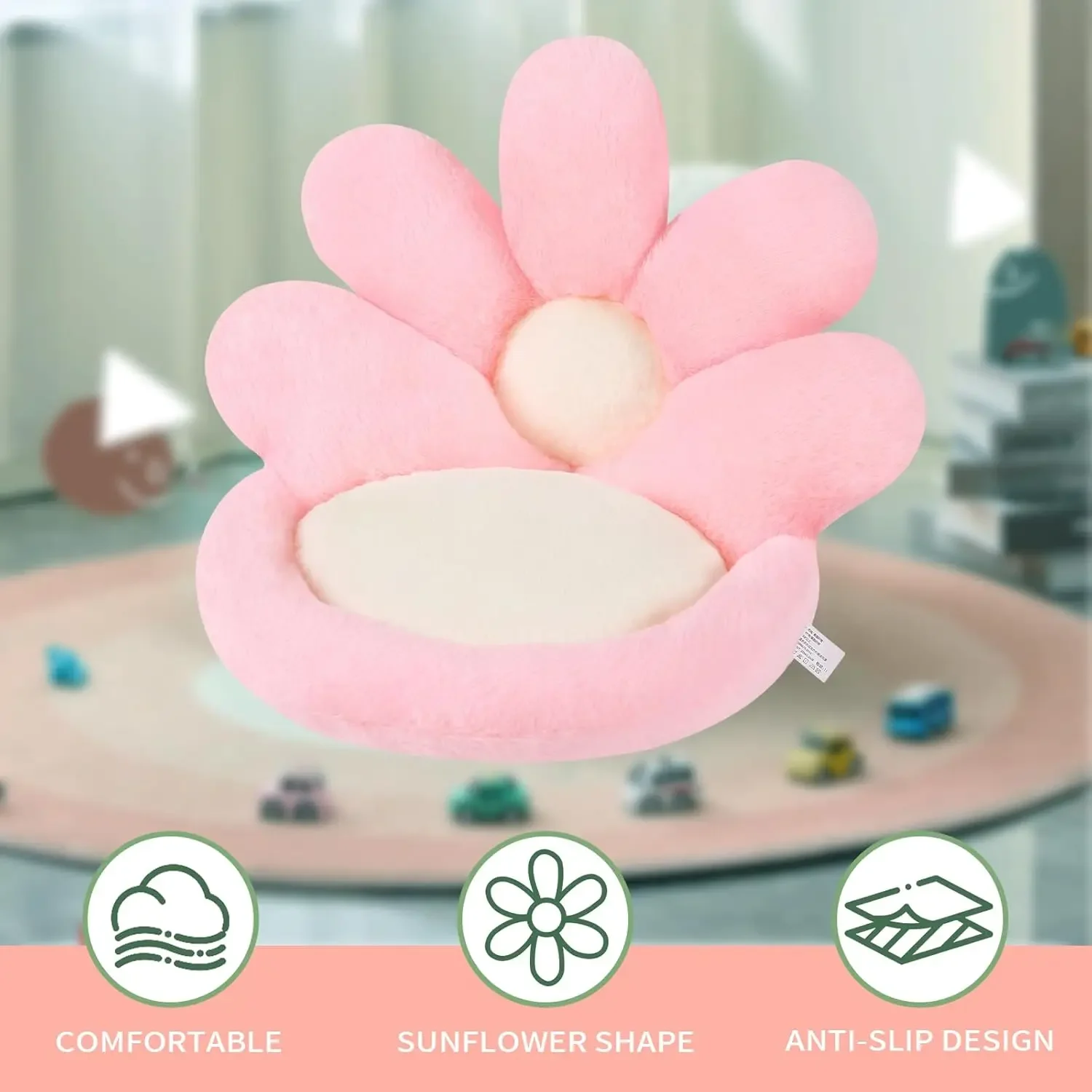 Cute Flower Shape Plush Chair Cushion with Backrest，Comfortable Fluffy Seat Cushion for Sedentary Soft Seat Pad Comfy Lazy Sofa
