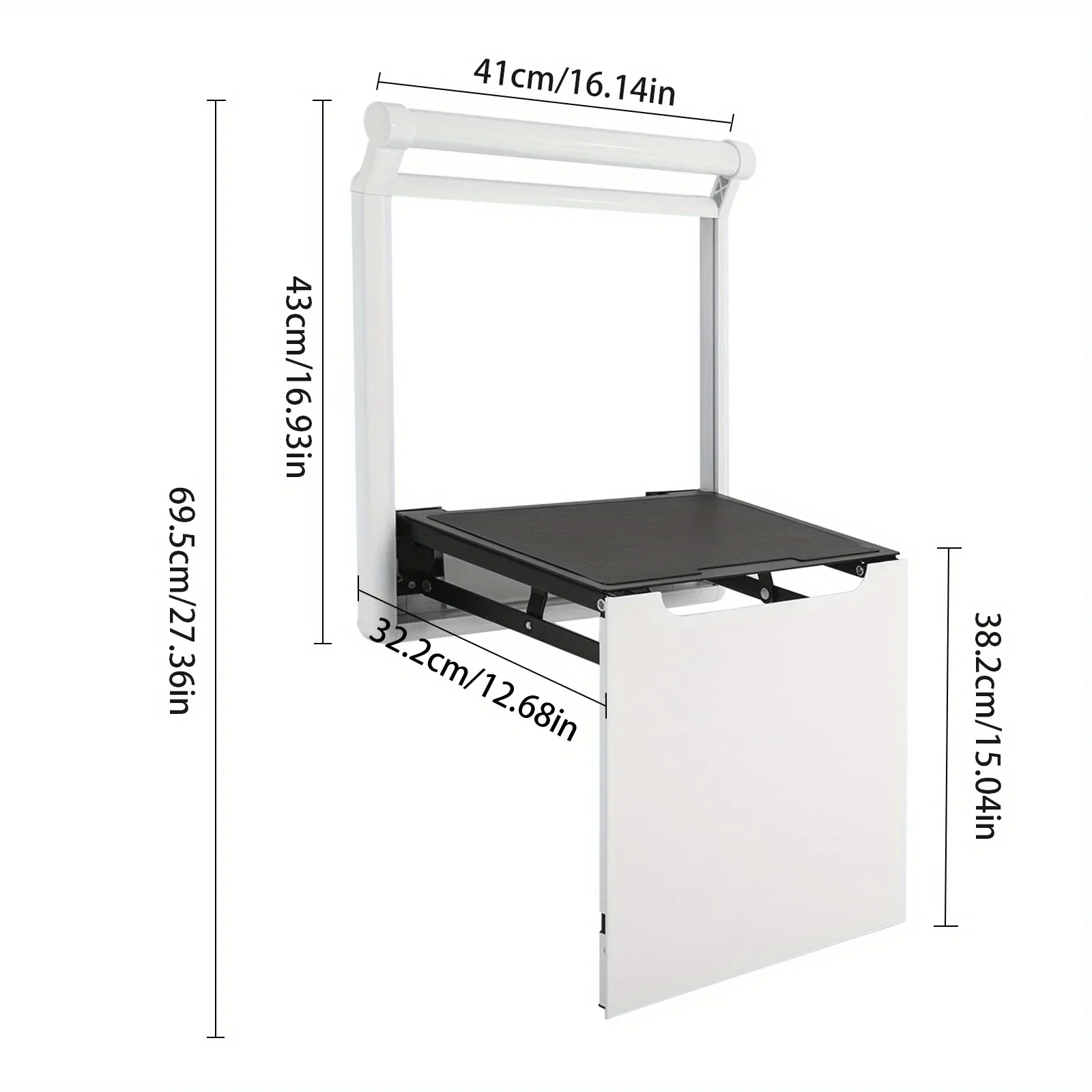 Wall mounted bathroom folding stool with armrests - white, high-quality folding stool