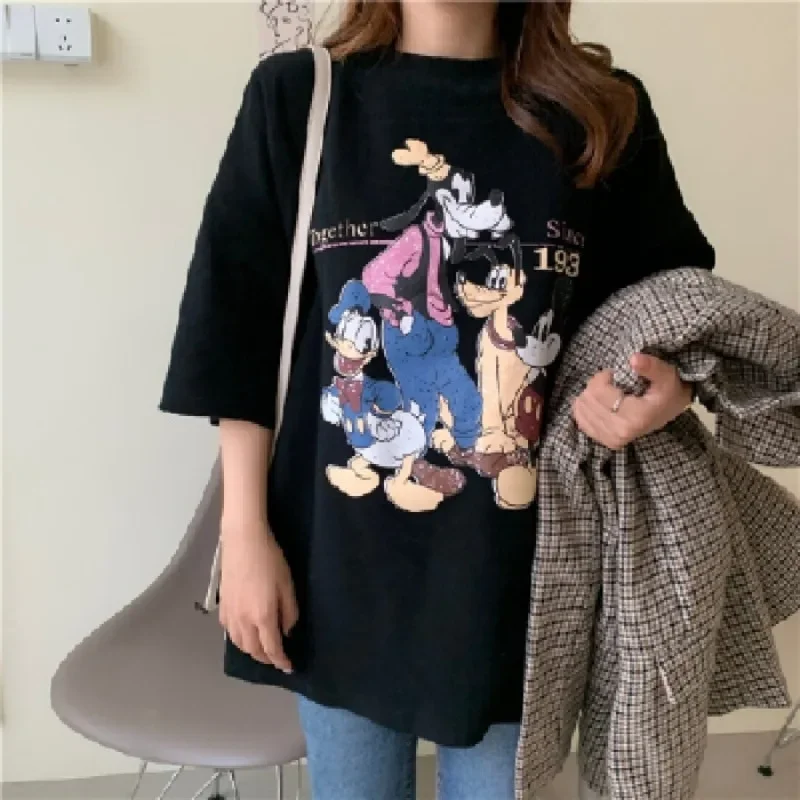 Disney Mickey Mouse T-shirt Women\'s Summer New Short-sleeved Slimming Cartoon Kawaii Tops Cute Cotton Googfy Clothing Printed