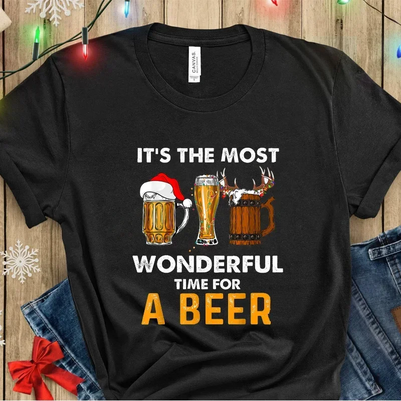 It Is The Most Wonderful Time for A Beer Shirt for Women Christmas Xmas Beer T-Shirt Santa Cold T-Shirt Beer Time Tee Shirt