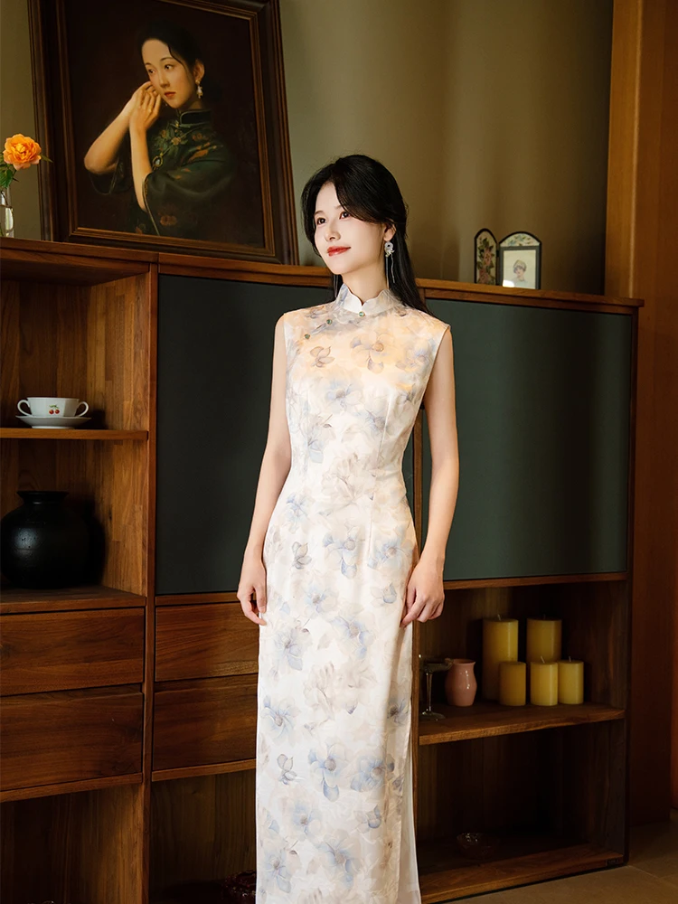 

New Chinese Sle Improved Breathable Slimming Beautiful Personali Daily Wear Low Slit Mid-Length Qipao