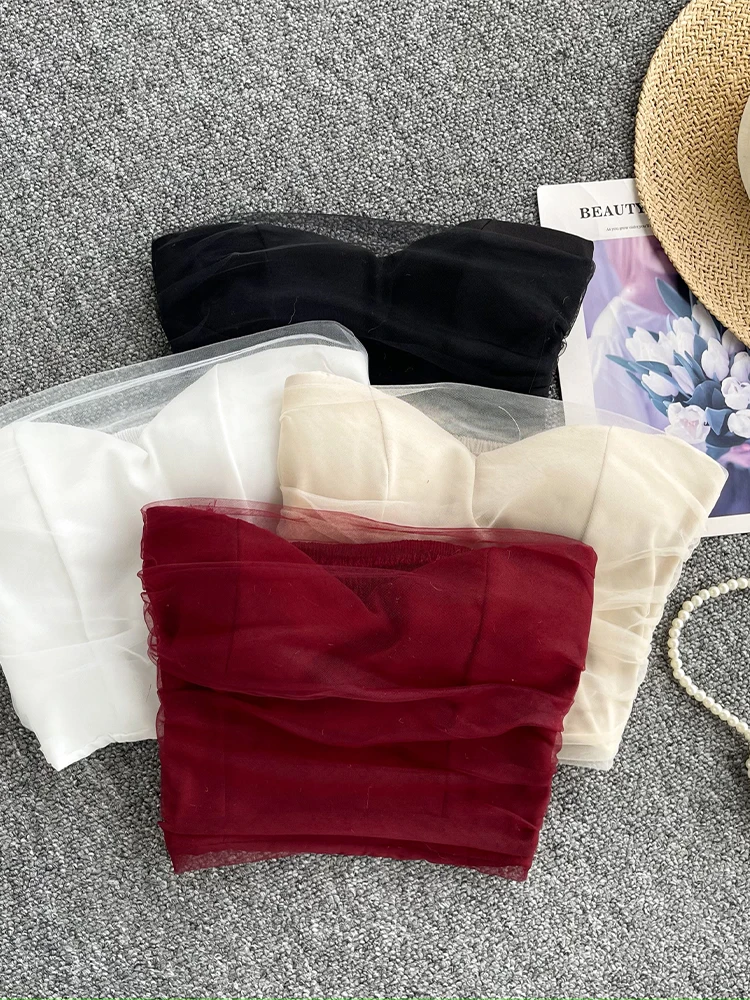 

Женский укороченный топ винно-красного цвета Y2k, майка без рукавов в стиле Харадзюку, с открытыми плечами, сетчатая майка, винтажный корсетный топ 2000-х годов, кокетка, одежда