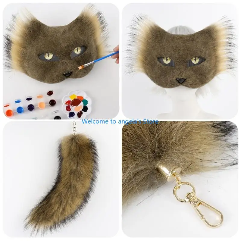 X4yc Craftable Cats เครื่องแต่งกายชุดอุปกรณ์เสริมด้วยหางที่ถอดออกได้สำหรับตัวละครคอสเพลย์ฮาโลวีนและโครงการศิลปะ