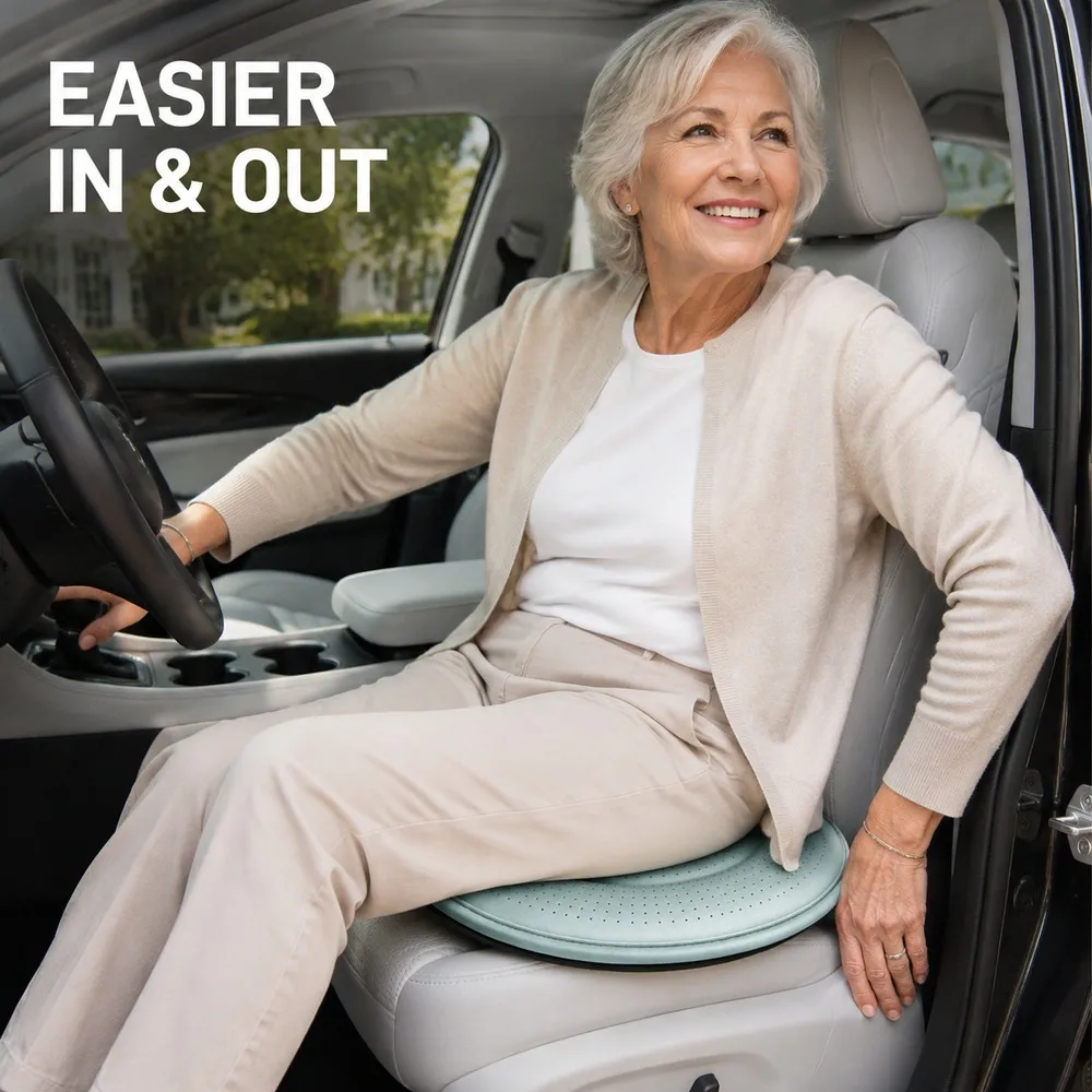 Portable 360° Rotation Seat Pad, Breathable Padded Car Cushion with Secure Strap for Adults, Seniors and Daily Mobility