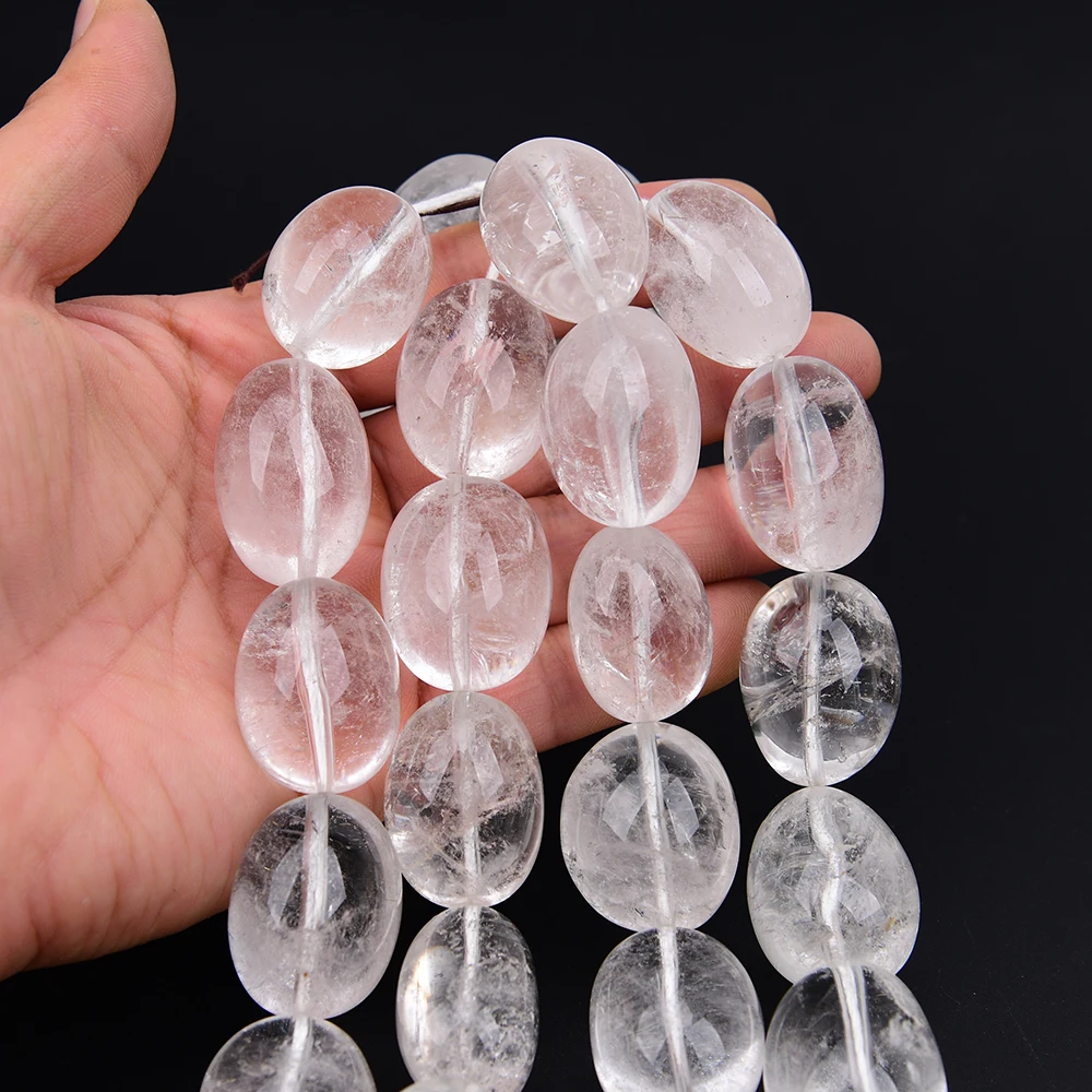 APDGG 25x30mm Large Size Natural Clear Rock Quartz Crystal Smooth Nugget Loose Pendant Beads 8'' Strand Jewelry Making DIY