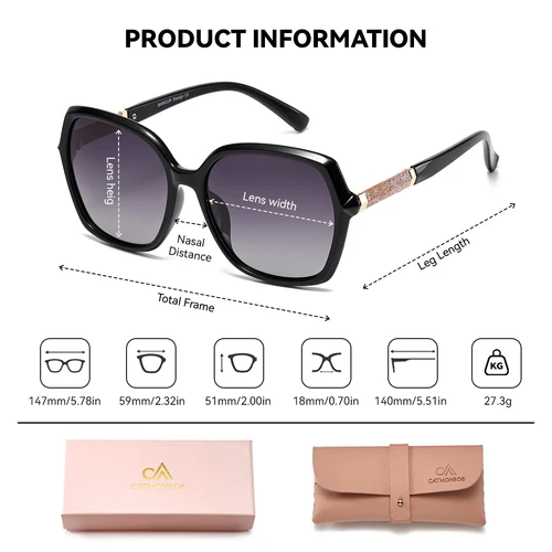 Imagen 2 del producto CATMONROE, gafas de sol polarizadas de lujo para mujer, montura de mariposa, caja de regalo rosa, gafas de sol UV400 a la moda, accesorios de ropa
