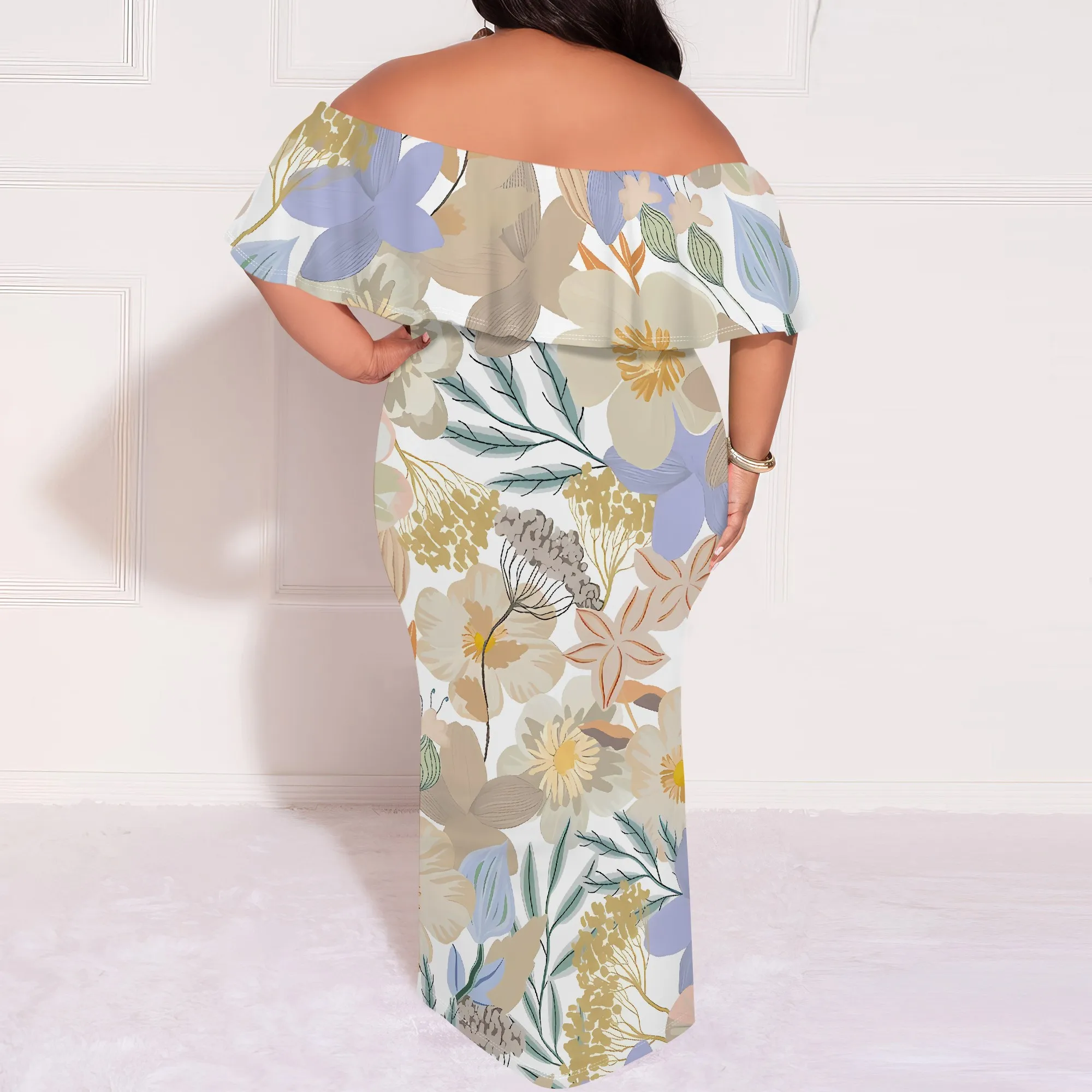 Plus Size Off Shoulder Soft Floral Maxi Dress for Women Spring Picnic Outfit