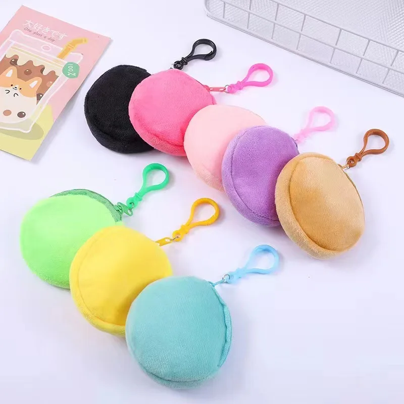 Soft Plush Round Coin Bags Purse Money Wallet Pouch for Kids Kawaii Key Earphone Organizer Storage Bags Kids Plush Purses