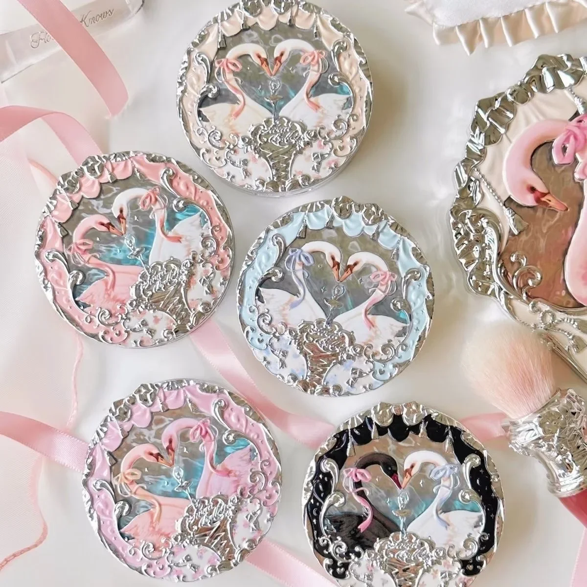 Flower knows Swan Ballet Series Embossed Blush Palette Cute Makeup Korean Long Lasting Waterproof Face Blushes