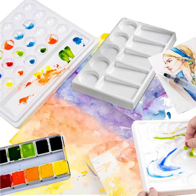 

Imitation Porcelain Palette Easy To Clean Durable Long Service Life for Acrylic Watercolor Gouache Oil Painting Outdoor Sketch