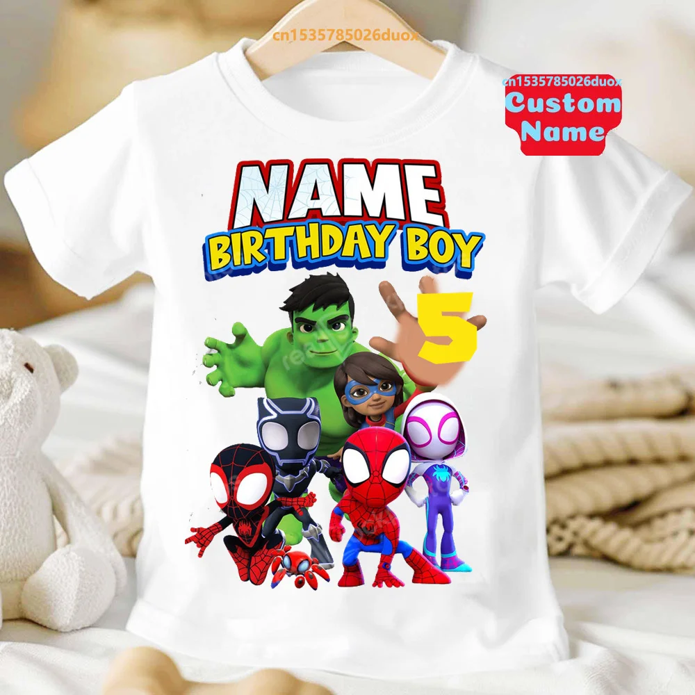 Kid Summer 3 4 5 6 7 8 SpiderMan and His Amazing Friends Birthday Boy Shirt SpiderMan Customized Name Birthday Cute Girl T-shirt