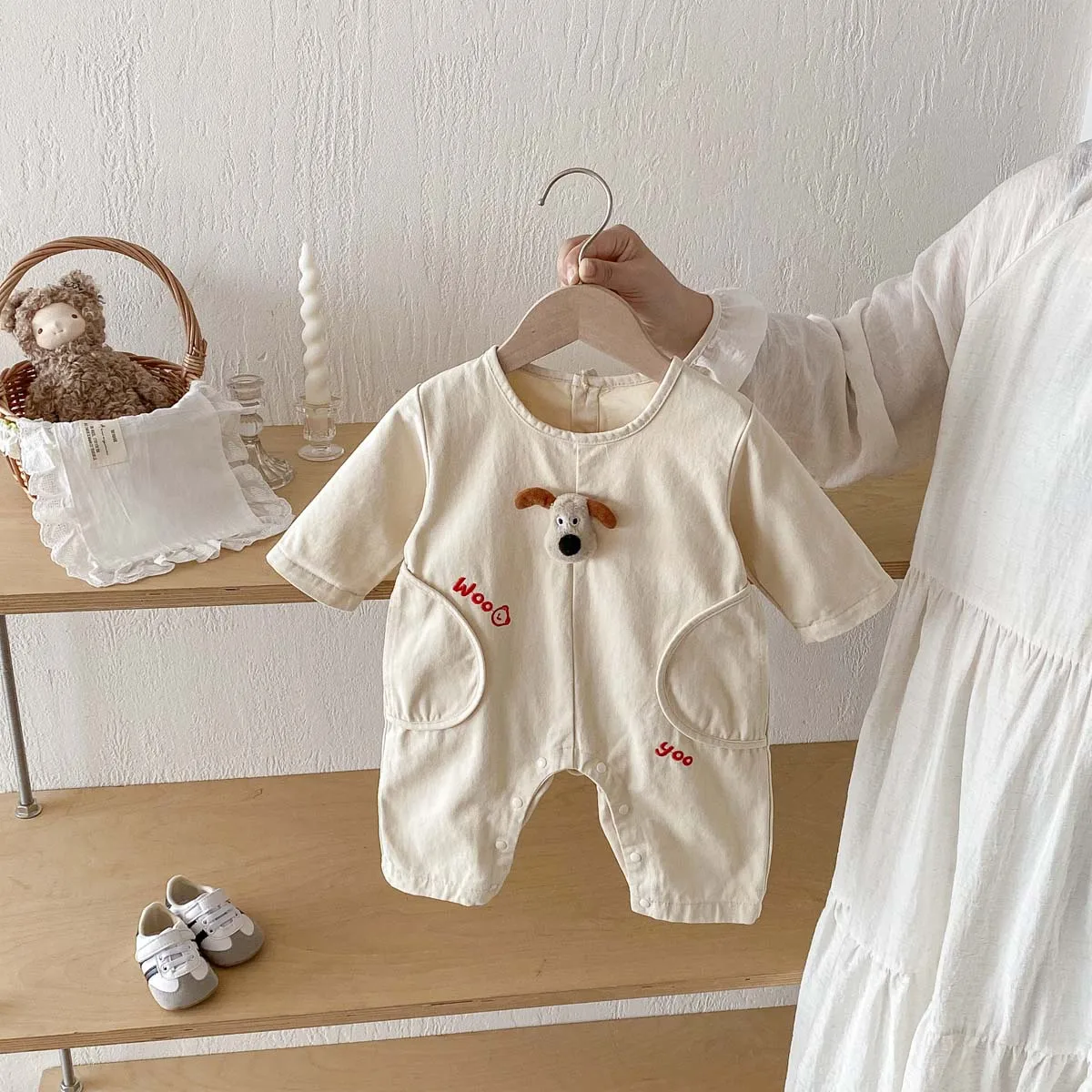 Autumn Baby Cute three-dimensional Cartoon Letter Embroidered long-sleeved jumpsuit, Baby Boy Autumn Cute long-sleeved Ju  127