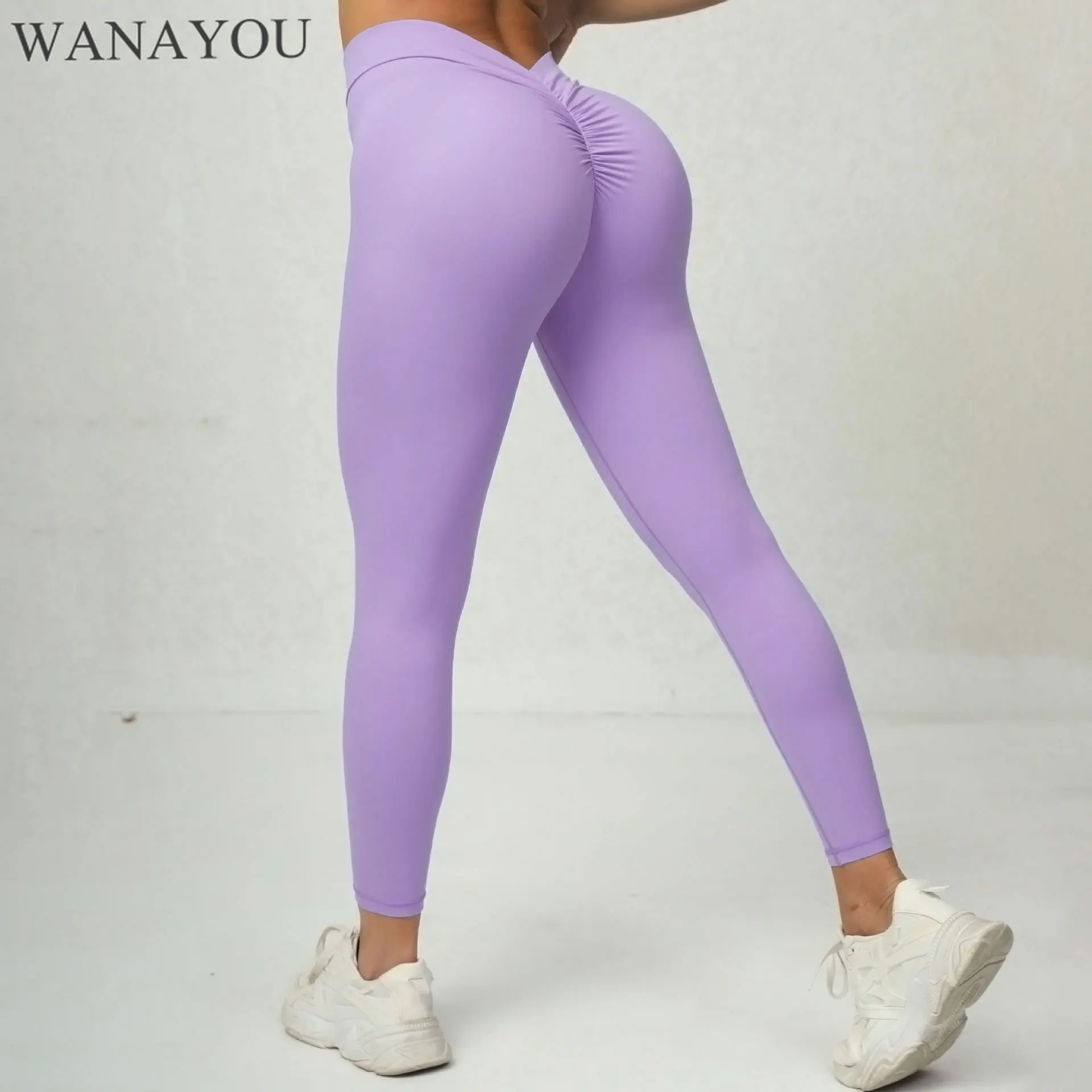 

WANAYOU Quick Drying Women Yoga Pants Scrunch Butt Lift Sports Leggings Back Pleated Tights Gym Workout Elastic Activewear