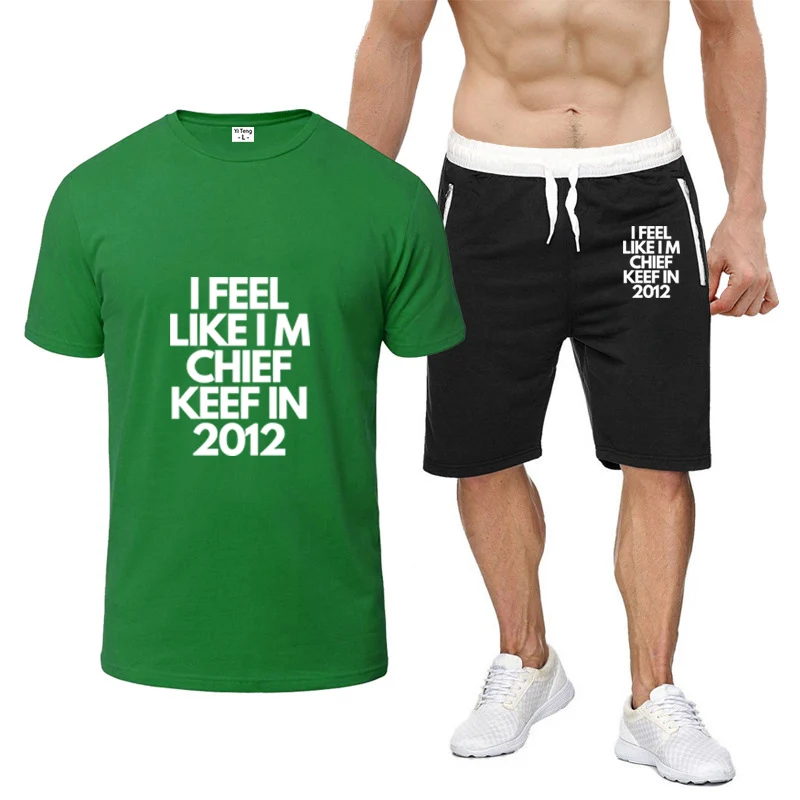 

2025 Summer Man's Anime I Feel Like I'm Chief Keef in 2012 Logo Print Lightweight Loose Breathable T-shirt Short Pants Suits