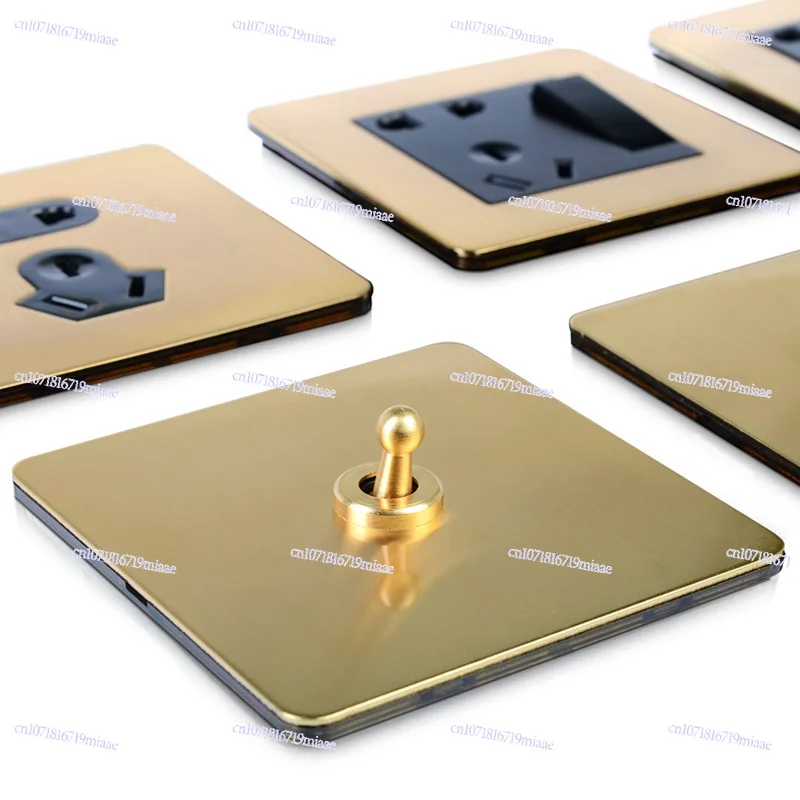 Light Luxury Style Brass Toggle Retro Switch Panel 86 Type Power Wall Socket Hotel B&B Metal Button