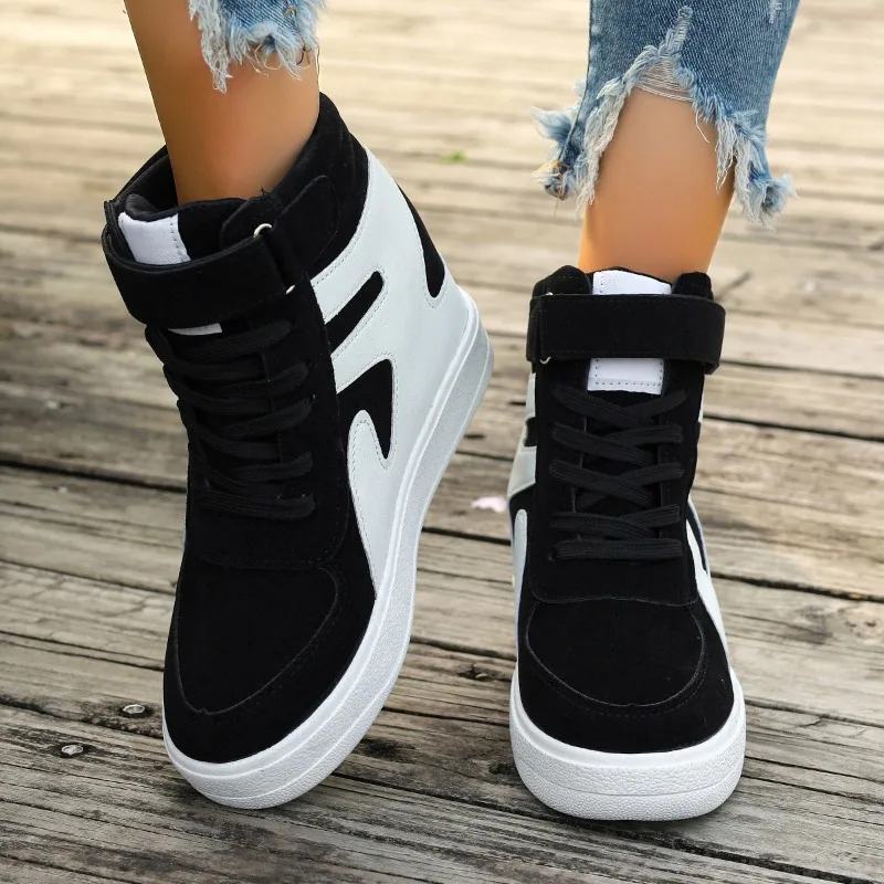 Designer Sneakers for Women 2024 Autumn High Top Lace Up Women\'s Vulcanized Shoes Heightened Thick Sole Fashionable Women Shoes