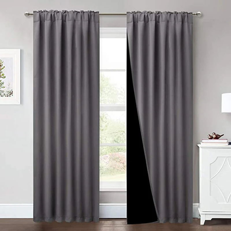 Imagem -05 - Ryb Home-cortinas Blackout de Camada Dupla 100 Blackout Super Grosso Isolados Completos Cortinas com Forro Preto para Viver 1pc