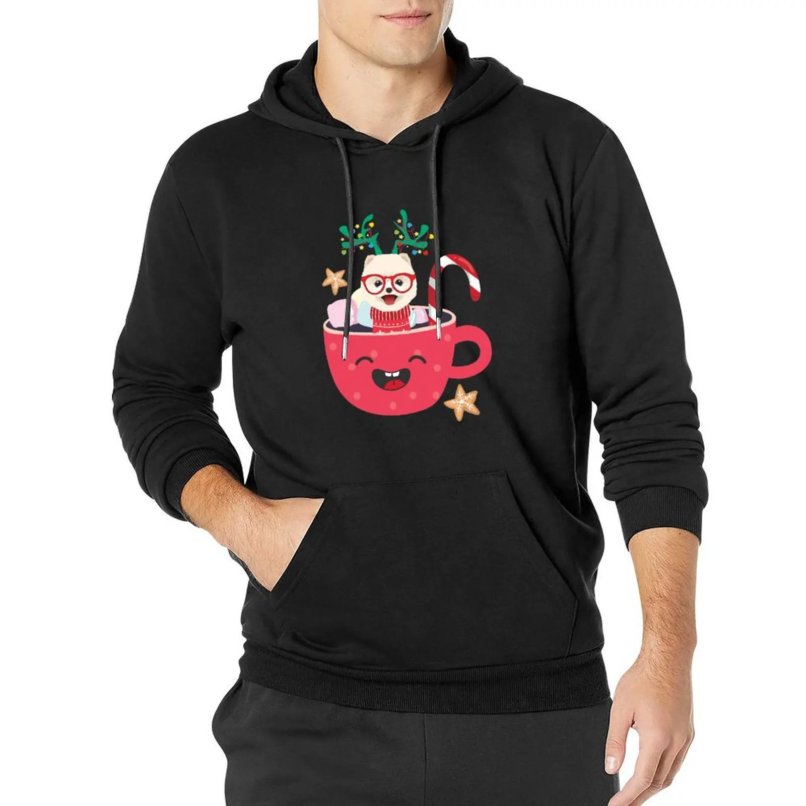 

Pomeranian In Teacup Xmas Holiday Gift Pullover Hoodie men's autumn clothes fashion men hoodie man