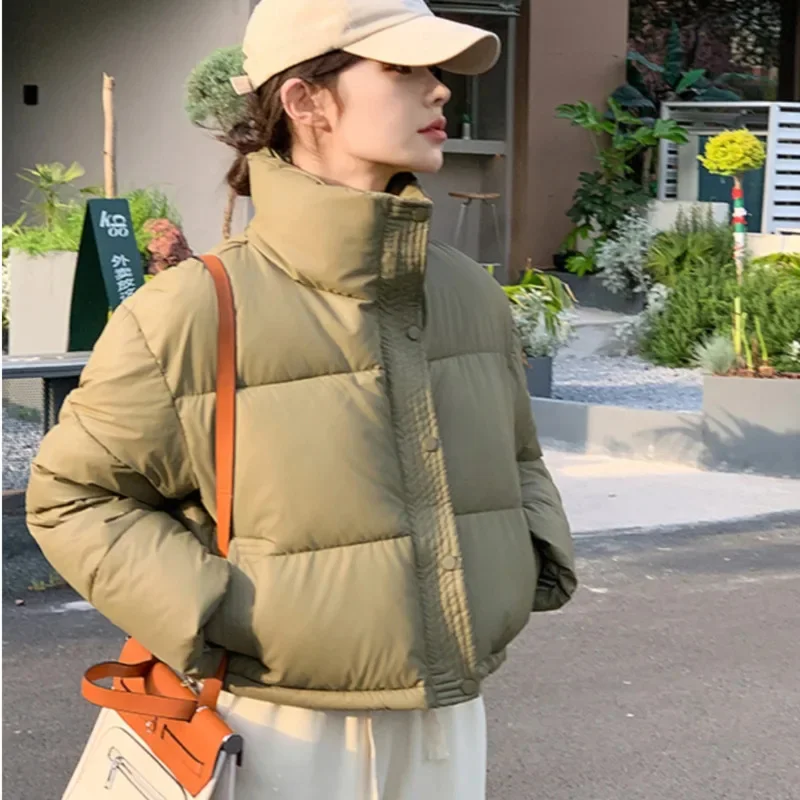 Women Down Jacket Short Cotton-padded Clothes Parkas Warm Stand Collar Cold Coats 2024 Winter New Loose High-End Cropped Jackets