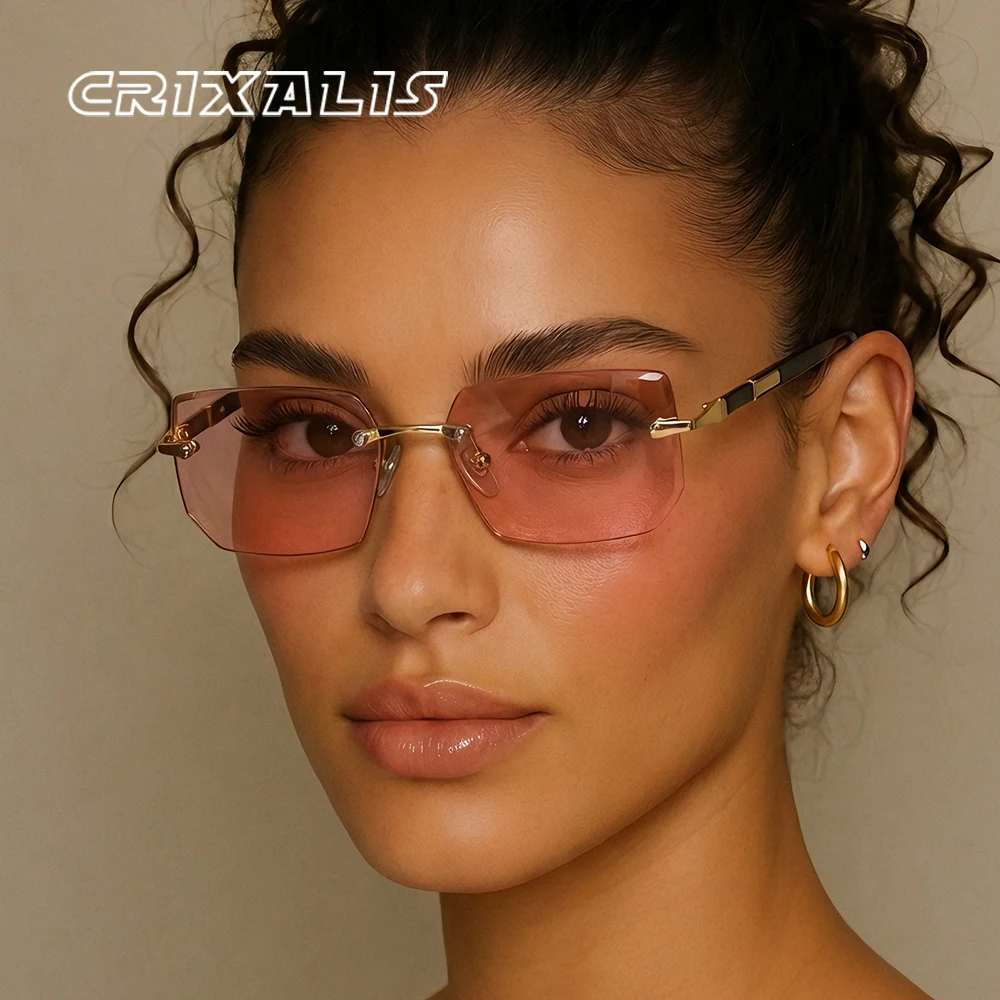 CRIXALIS Randlose Sonnenbrille, rechteckig, modisch, beliebt, für Damen und Herren, Sonnenbrille für Damen und Herren, Sommer, Reisen, UV400