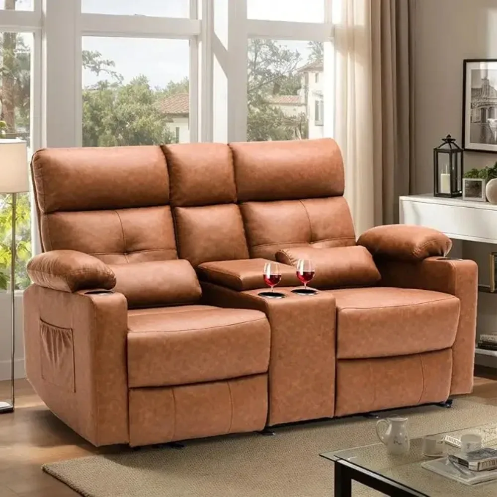 

Power Reclining Loveseat with Console – Electric Sofa with Heat, Massage, Extended Footrest for Ultimate Comfort