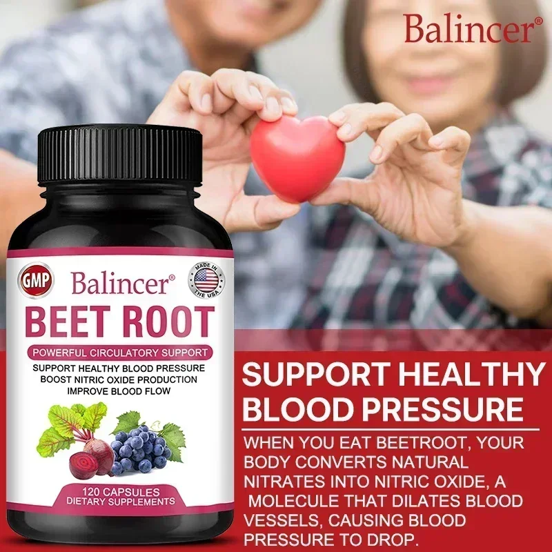 Beet Blood Pressure Support Supplement with Grapeseed for Circulation and Cardiovascular Vasodilation Heart Health Vitamins