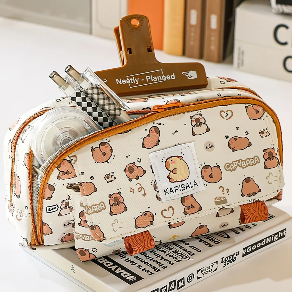 Super Cute Pencil Bag Pen Case Happy Dog & Capybara Storage Pouch for Stationery School A7586