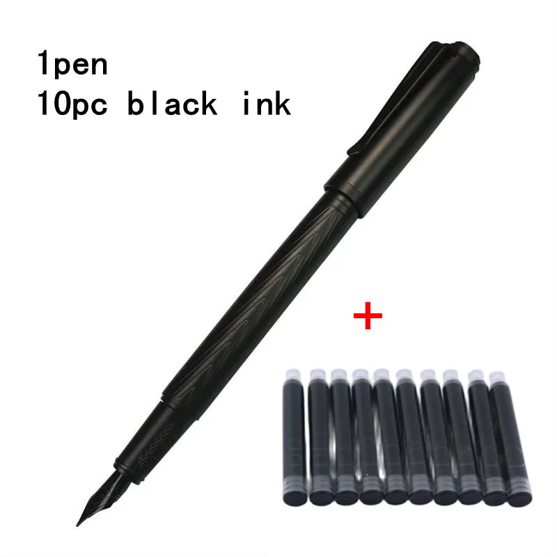 Pluma estilográfica negra de Metal, suministros escolares de oficina, bolígrafos de tinta de escritura, pluma de caligrafía, 1 unidad