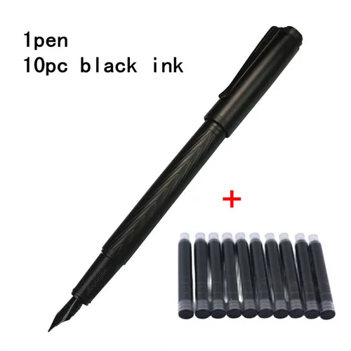 Pluma estilográfica negra, punta de Metal, suministros escolares de oficina, bolígrafos de tinta para escribir, pluma de caligrafía, 1 ud.