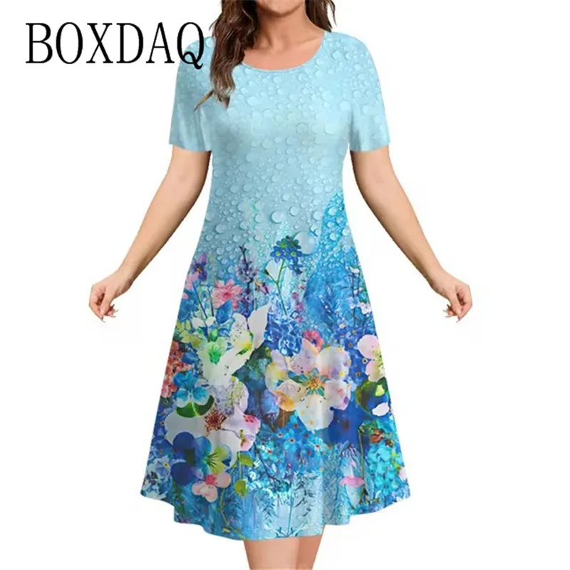 New Floral Graphic Print Women's Dresses Elegant Loose Casual A-Line Dresses Summer Plus Size Female Beach Party Dress Vestidos