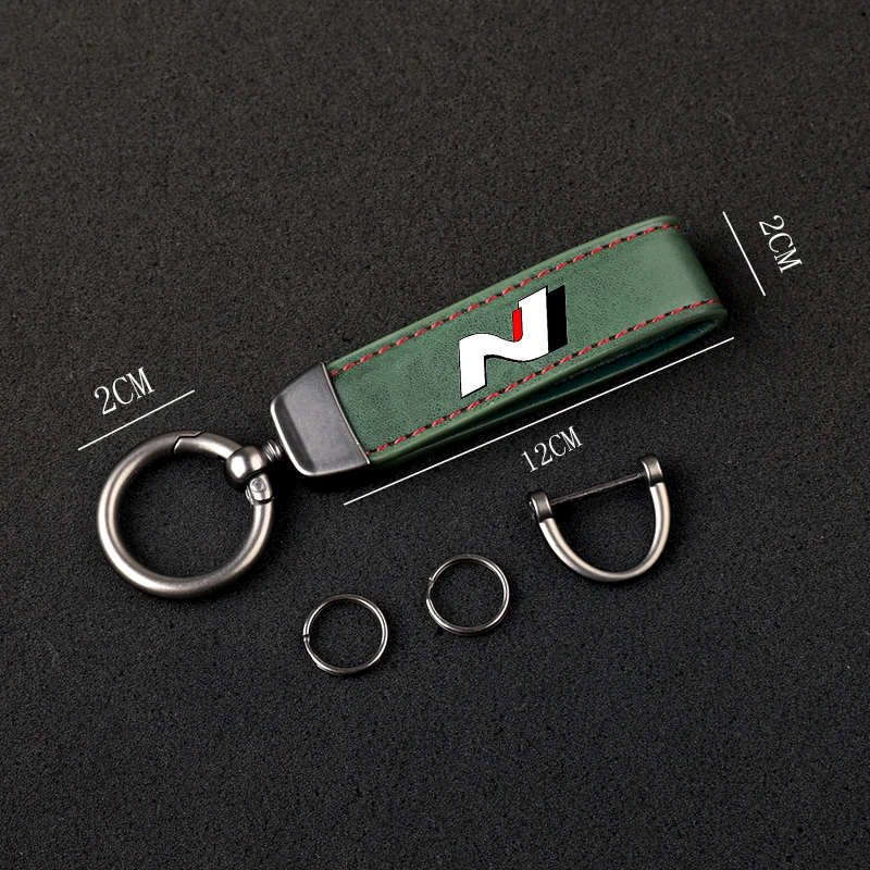 High-Grade Leather Car KeyChain 360 Degree Rotating Horseshoe Key Rings For Hyundai N LINE Car KeyChain Car Accessories