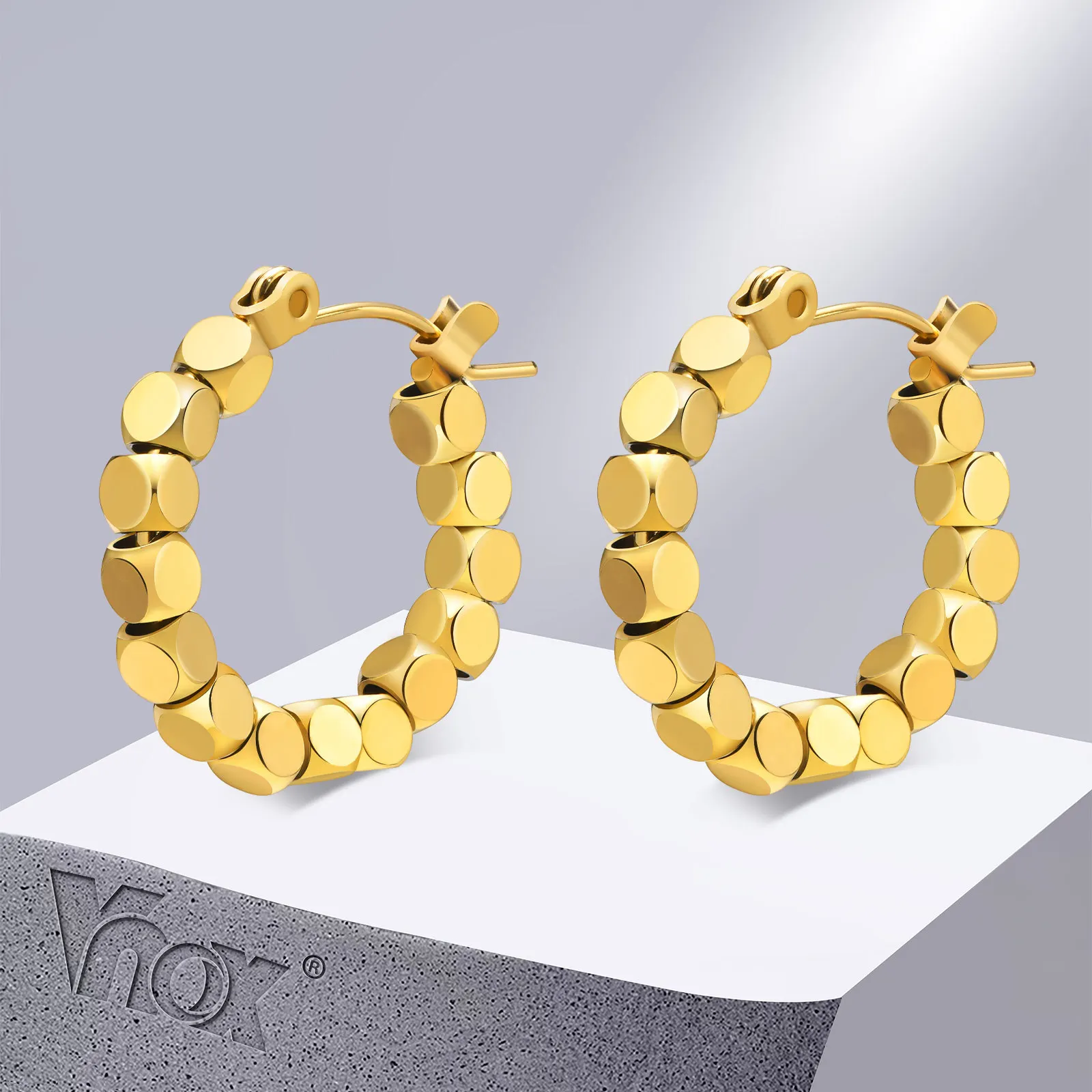 

Vnox Gold Color Hoop Earrings for Women Lady, Anti Allergy Stainless Steel Small Geometric Square Cube Earring Gifts Jewelry