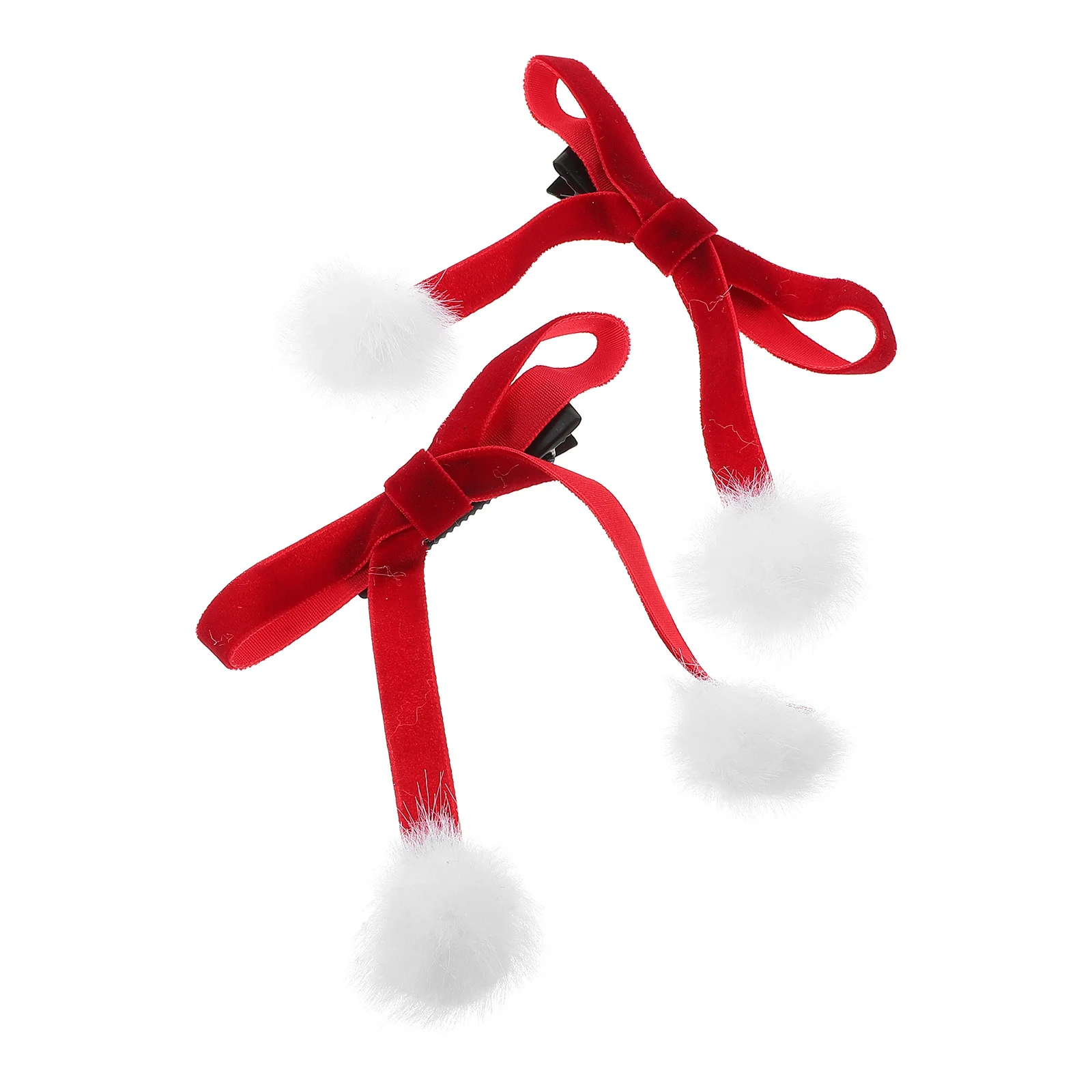 

1Pair Christmas Pom Pom Hair Bow Clips for Women Elegant Ribbon Bows Hair Accessories Festive New Year Party Wear Double