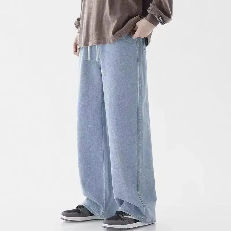 

Хорошее качество, уличная одежда, свободные джинсы, мужские модные свободные прямые широкие брюки в корейском стиле, мужская брендовая одежда, черный, голубой