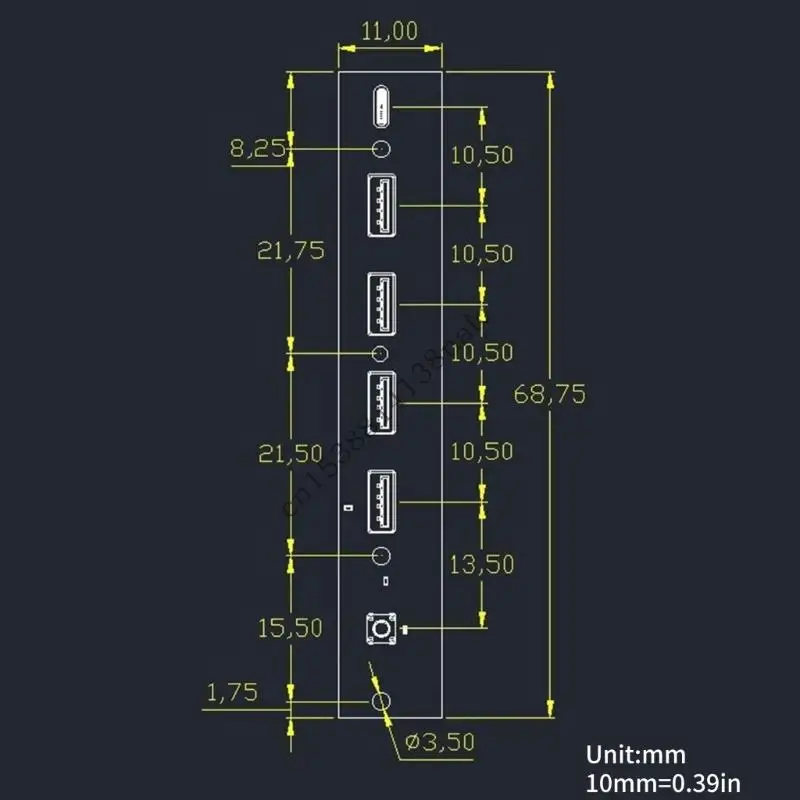 594F Computer Front Expansion Bracket 5 USB Port 20G Type C LED Control Switches