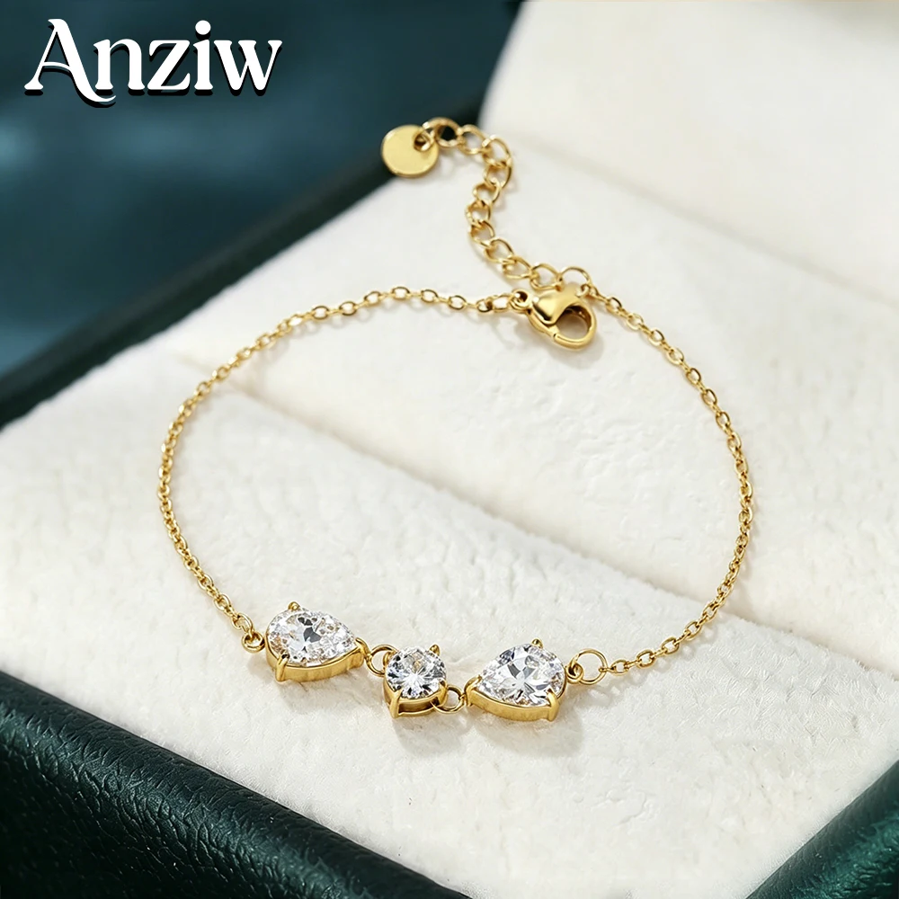 

Anziw Round Moissanite Bracelet Pear-shaped Water Drop Zircon Chain Bracelet Women Wedding Jewelry Bracelet Gift 14K Gold Filled