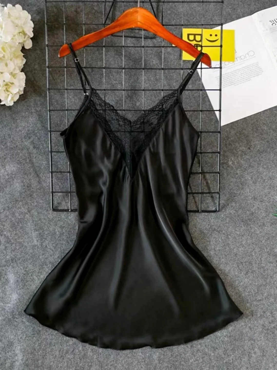 

Sexy Deep V-Neck Lace Trim Chemise Nightgown Women's Summer Thin Large Size 300 Pounds Sleeveless Sleep Dress Trendy Home Clo...