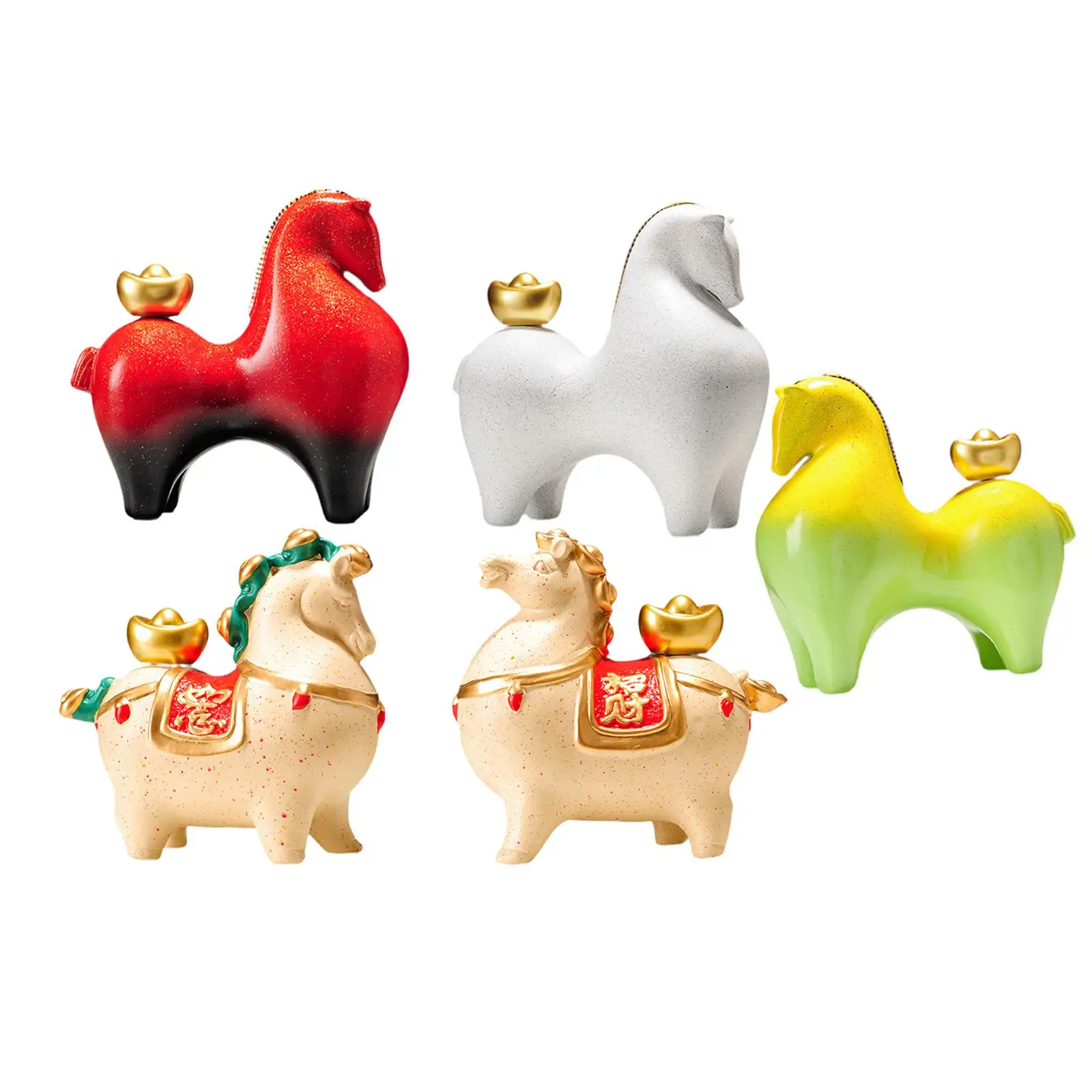 Fortune Horse Ceramic Figurine Modern Decorative Statue Home Office Desk Ornament for Lucky Wealth