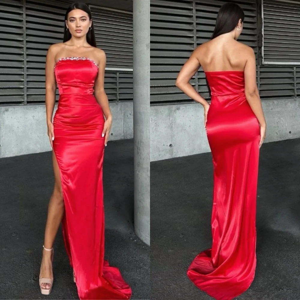 

Customized High Quality Charmeuse Sequined Straight Strapless Long Dresses Bespoke Occasion Elegant Matching